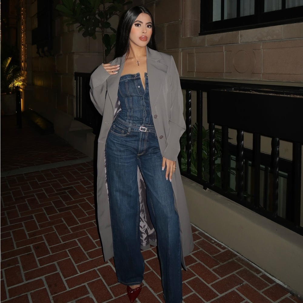 Zara long trf denim jumpsuit